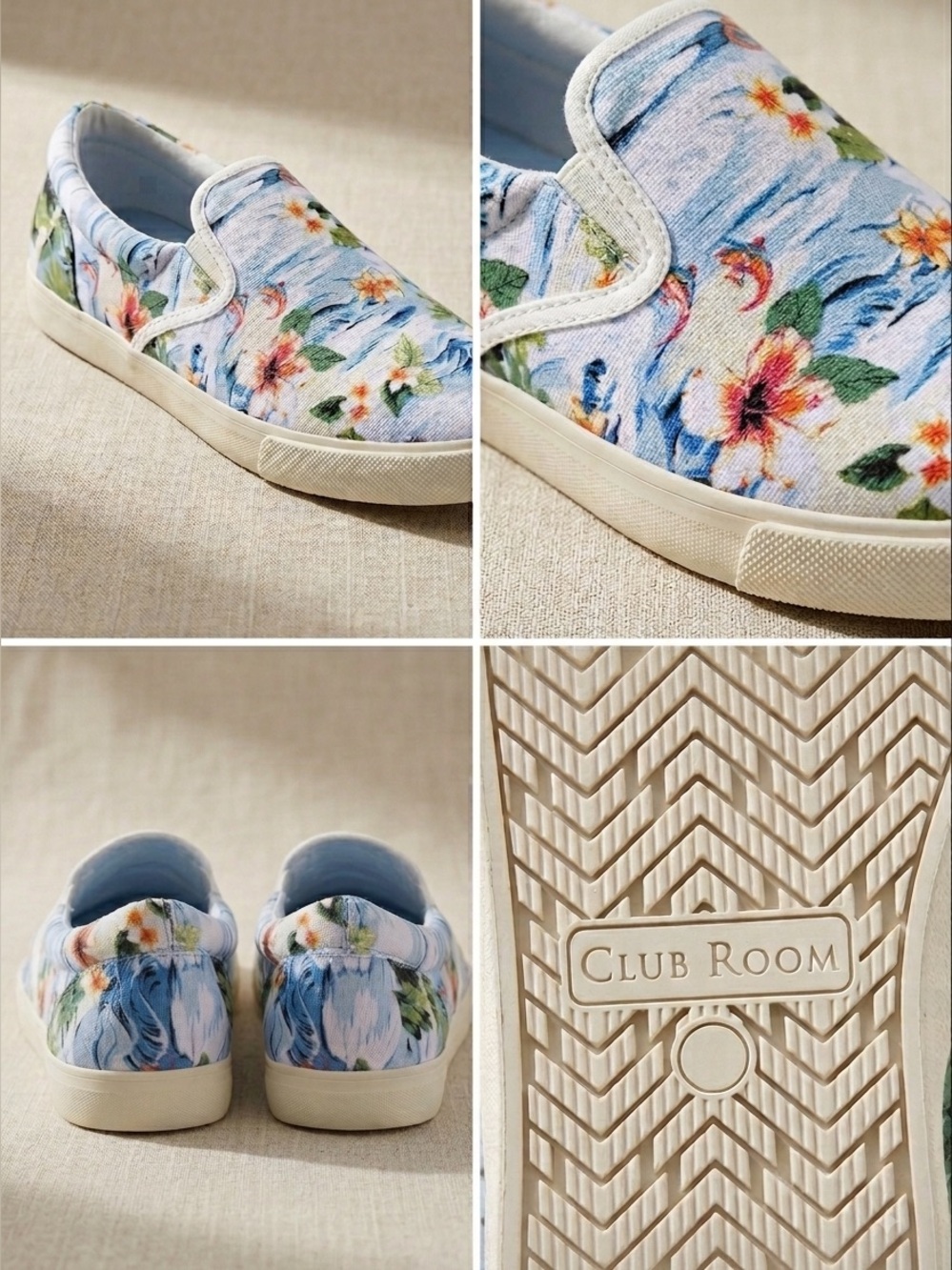 Club Room Tropical Print Slip-On Shoes - Blue and White